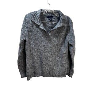 Karen Scott‎ Gray Knit Wool Sweater Long Sleeve Collared Medium